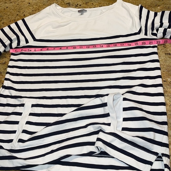 Talbots striped sweatshirt navy blue white cotton kangaroo pocket pullover X - Picture 4 of 10